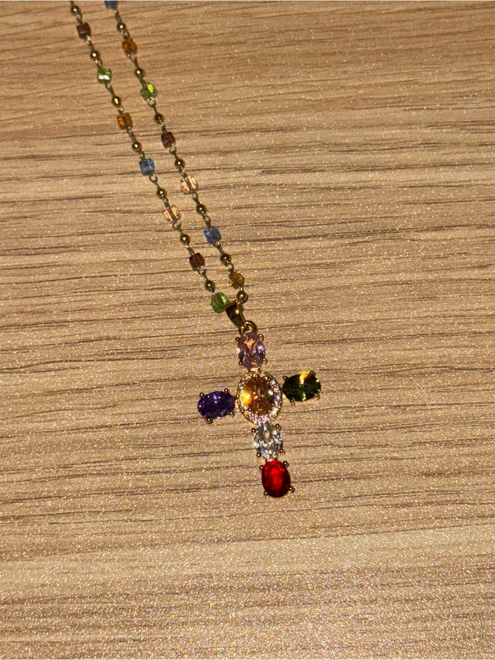 Multicolor Gemstone Cross Pendant Necklace - Women Jewelry
